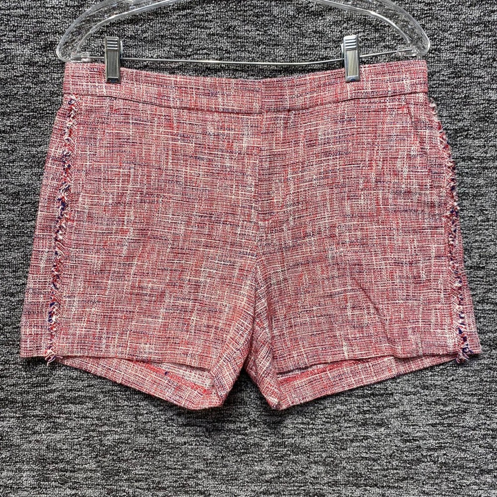 Banana Republic Tweed Shorts Womens 6 Red Frayed Hem Clean Tweed SH 672667-00